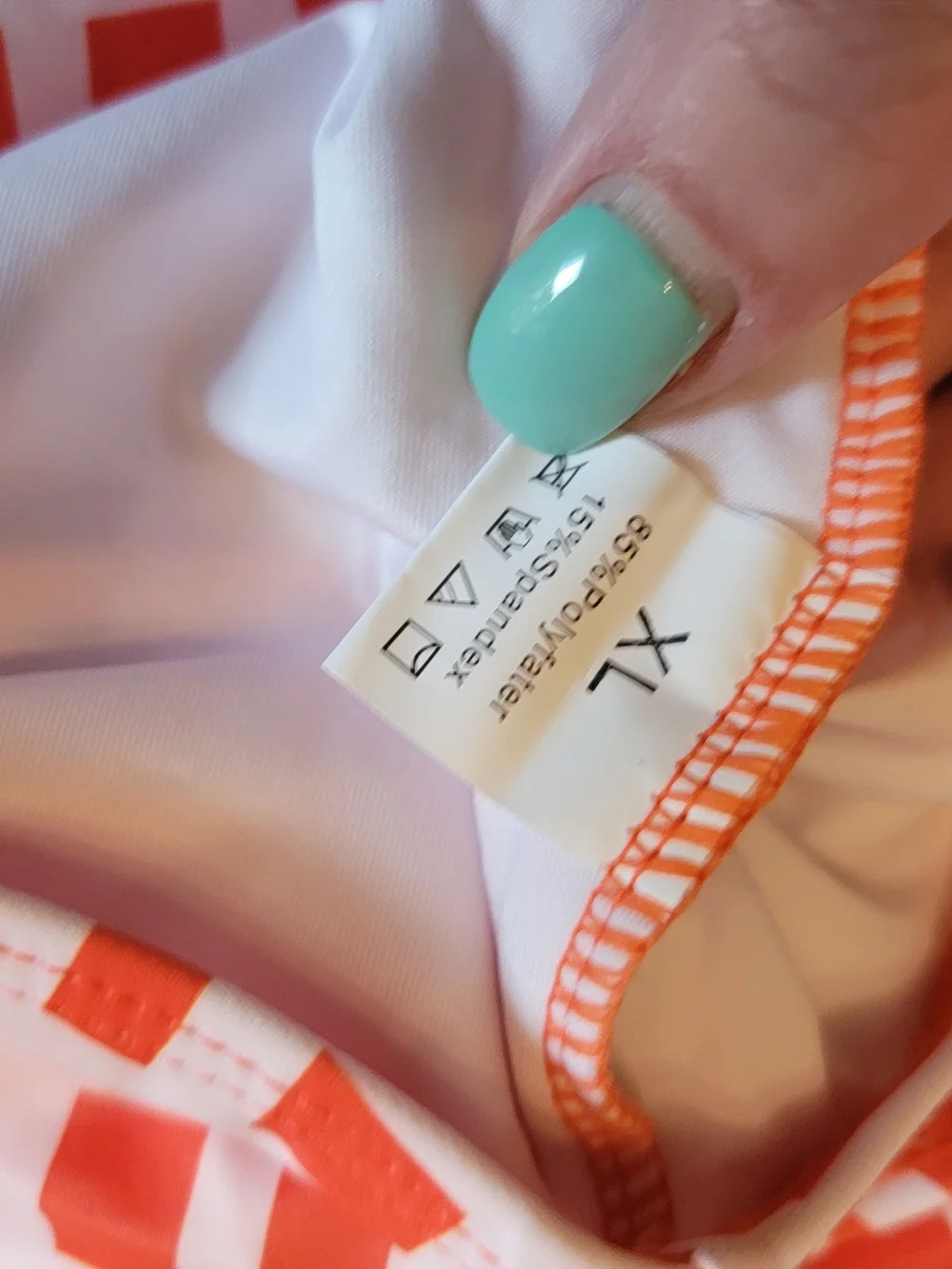 Womens Orange & White Grid High Waist Two-Piece Swim Set Size XL